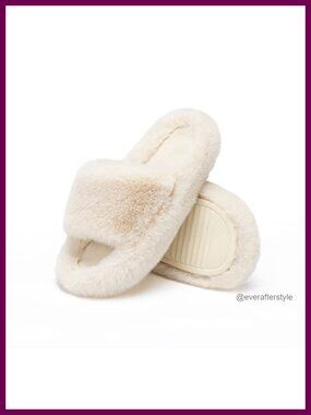 Memory Foam Open Toe Faux Fur Lined Slide Slippers Comfy Non-Slip House Shoes